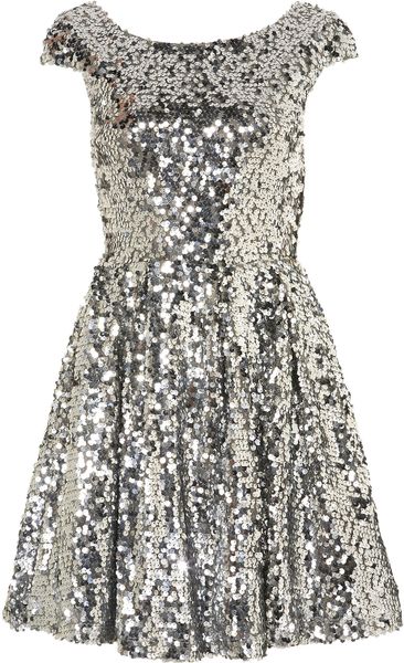 Topshop Sequin Skater Dress in Silver - Lyst