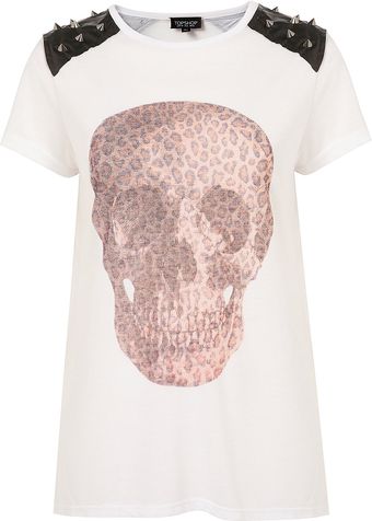 Topshop Stud Leopard Skull Tee - Lyst