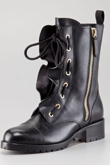 Valentino Ruffled Laceup Biker Boot - Lyst