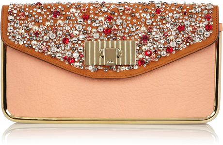 Chloé Sally Swarovski Crystal Embellished Leather Clutch in Pink (rose) - Lyst