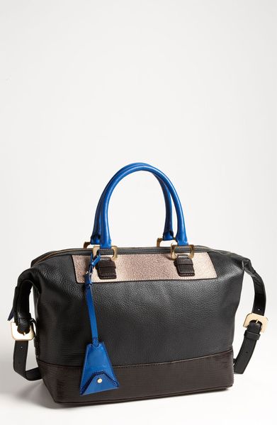 Diane Von Furstenberg Drew Patchwork Satchel in Black (black/ natural/ lapis) - Lyst