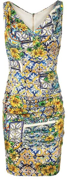 Dolce & Gabbana Floral Printed Ruched Silk Dress in Multicolor (multi) - Lyst