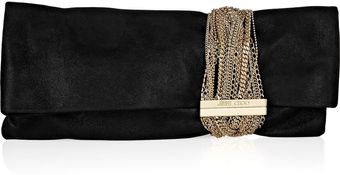 Jimmy Choo Chandra Chainembellished Glittered Suede Clutch - Lyst