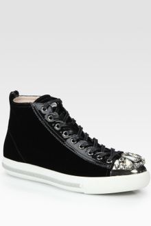 Miu Miu Velvet Rhine Stone High Top Sneakers - Lyst