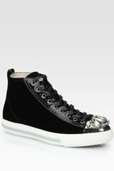 Miu Miu Velvet Rhine Stone High Top Sneakers
