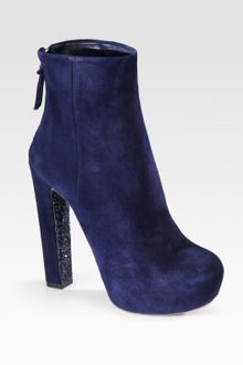 Miu Miu Suede And Glitter Sole Platform Ankle Boots - Lyst
