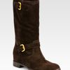 Prada Suede Double Buckle Boots in Brown - Lyst