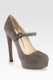 Prada Suede Mary Jane Platform Pumps - Lyst