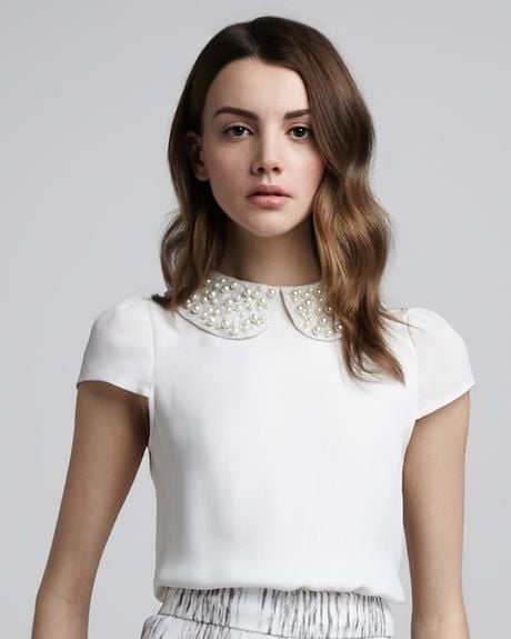 Alice + Olivia Bali Bead Collar Blouse in White (ivory) - Lyst