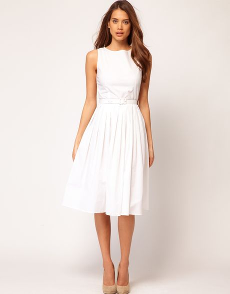 Asos Belted Midi Summer Dress in White  Lyst