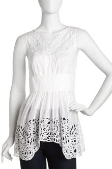 Catherine Malandrino Eyelet Voile Top Blanc - Lyst