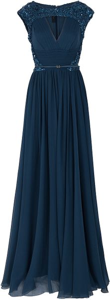 Elie Saab Chiffon Beaded Cap Sleeve Gown - Lyst