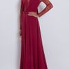 Elie Saab Lace Insert Long Sleeved Gown in Red (gold) - Lyst