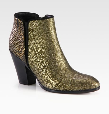 Giuseppe Zanotti Snakeembossed Metallic Leather and Suede Ankle Boots in Gold (bronze) - Lyst