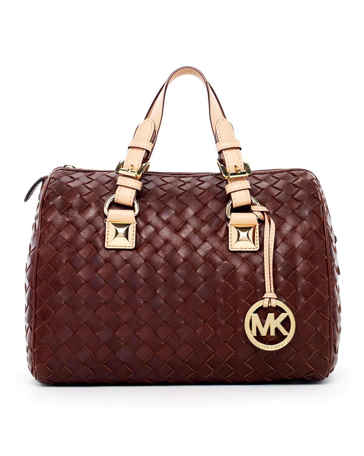 Michael Kors Grayson Woven Medium Satchel In Brown (mocha) | Lyst