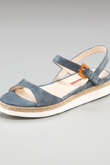 Prada Suede Flat Sandal With Espadrille Detail - Lyst