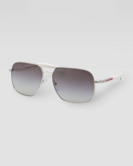 Prada Metal Logo Aviator Sunglasses Silver in Silver for Men - Lyst