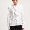 Valentino Poplin Ruffle Blouse in White (black) - Lyst