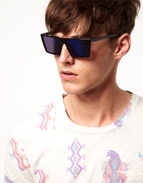 Asos Asos Sunglasses With Flat Brow And Colored Mirror Lens In Blue For Men Blackbluelens Lyst