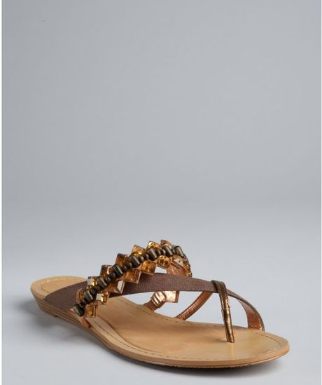 Bcbgeneration Tan Canvas Kiley Jeweled Strap Sandals in Brown (tan)