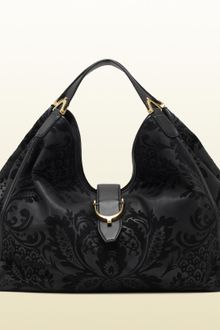 Gucci Soft Stirrup Black Brocade Leather Shoulder Bag - Lyst