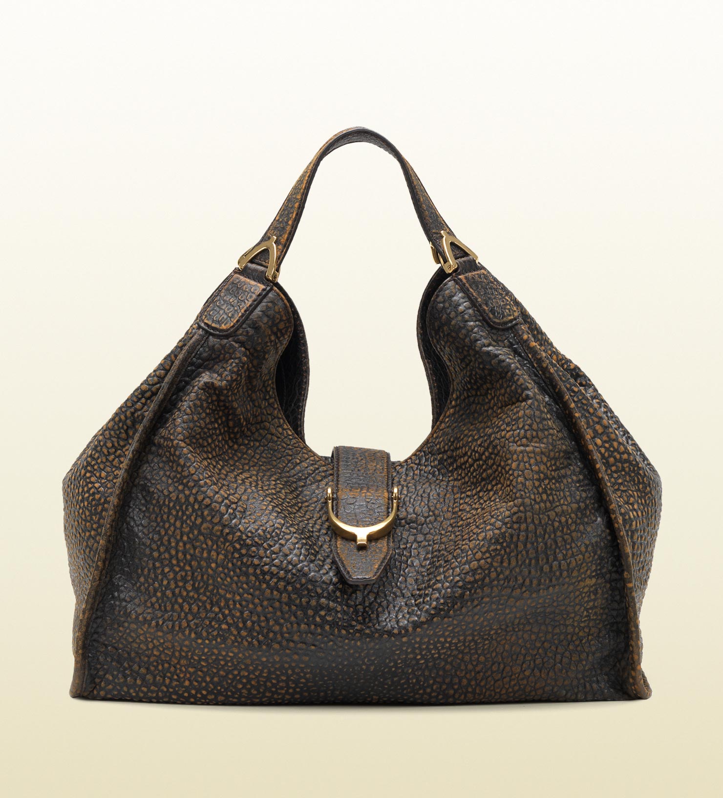 Gucci Soft Stirrup Grainy Leather Shoulder Bag in Brown | Lyst