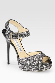 Jimmy Choo Linda Glitter Coated Leather Platform Sandals - Lyst