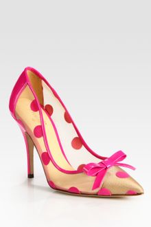 Kate Spade Polka Dot Patent Leather Mesh and Velour Point Toe Pumps - Lyst