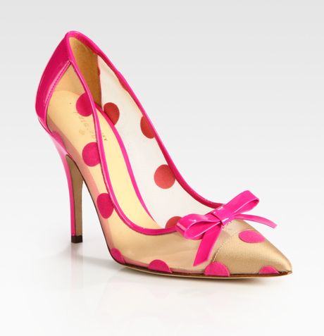 Kate Spade Polka Dot Patent Leather Mesh and Velour Point Toe Pumps in Pink - Lyst