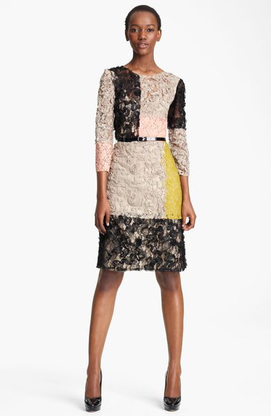 Moschino Cheap & Chic Belted Colorblock Lace Dress in Multicolor (multi