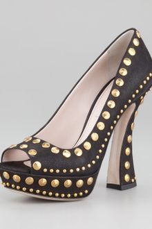 Miu Miu Studded Open-Toe Platform Pump - Lyst