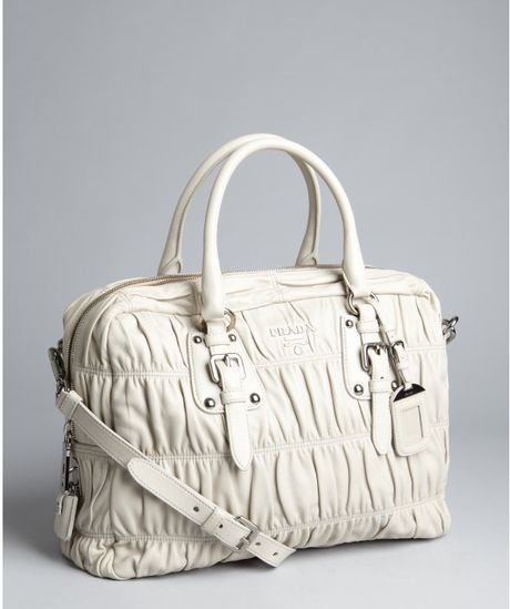 Prada Grey Gaufre Pleated Leather Crossbody Tote in Gray (grey) - Lyst