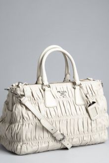 Prada Grey Gaufre Pleated Leather Crossbody Tote - Lyst