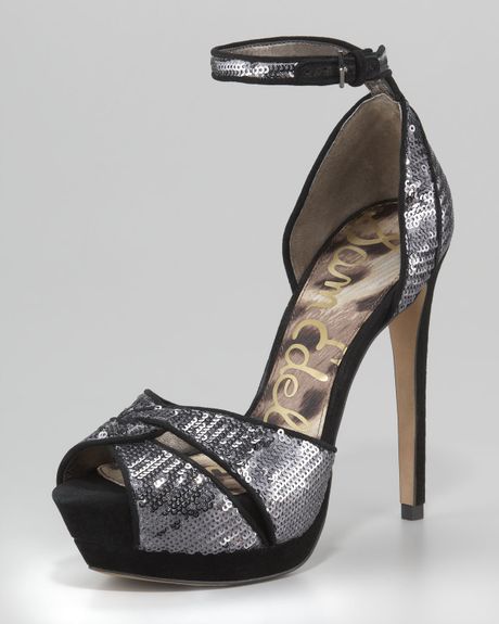 Sam Edelman Paisley Sequin Anklewrap Sandal in Silver (pewter) | Lyst