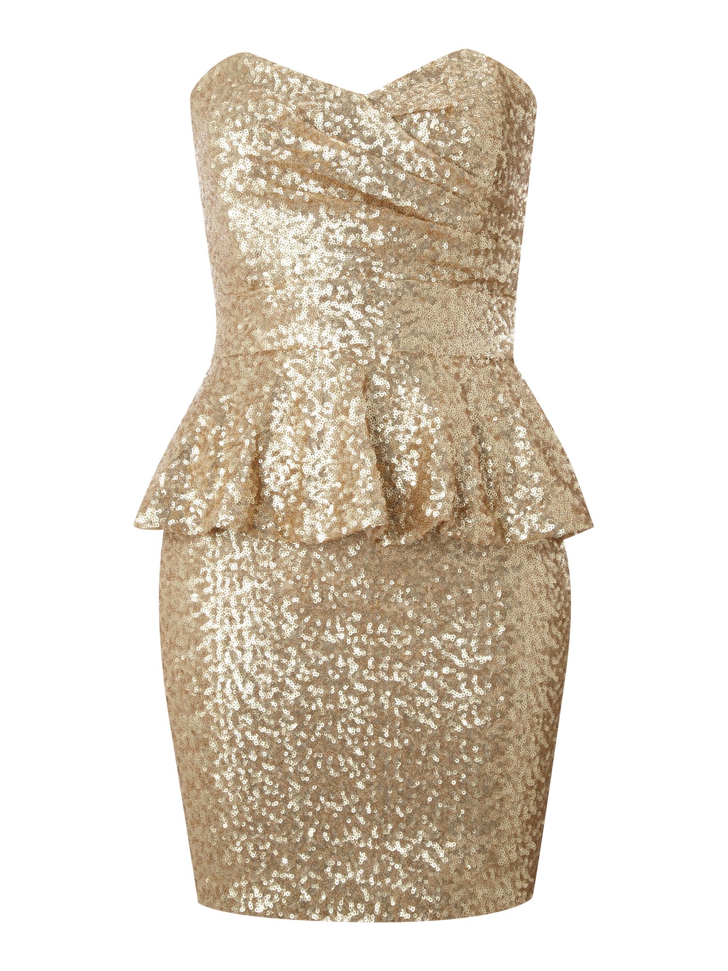 Tfnc Strapless Sequin Dress With Peplum In Gold Lyst