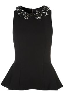Topshop Embellished Collar Peplum Top - Lyst