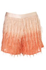 Topshop Coral Dip Dye Fringe Shorts