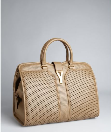 Yves Saint Laurent Taupe Perforated Leather Cabas Chyc Tote in Brown (taupe) - Lyst