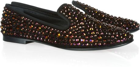 Giuseppe Zanotti Swarovski Crystalembellished Suede Loafers in Brown (black) - Lyst