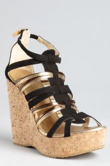 Jimmy Choo Black Suede Pekabo Cork Wedge Sandals - Lyst