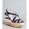 Prada Royal Blue Patent Leather Striped Wedge Sandals in Blue - Lyst