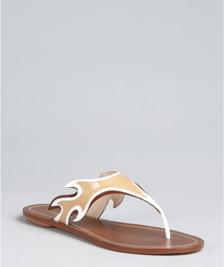 Prada Khaki Patent Leather Flame Thong Sandals in Beige (khaki) - Lyst