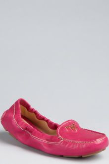 Prada Peony Leather Logo Moc Toe Loafers - Lyst
