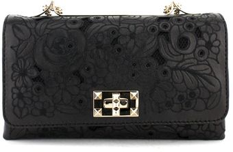 Valentino Black Leather and Lace Crossbody - Lyst