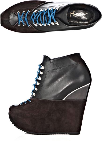 Yves Saint Laurent Ariane Wedge Boots in Black (brown) - Lyst
