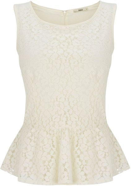 Oasis Lace Peplum Shell Top in Beige (off white) - Lyst