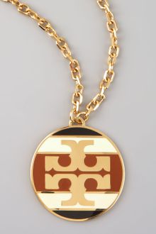 Tory Burch Striped Logo Pendant Necklace - Lyst