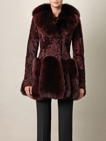 Alexander Mcqueen Astrakhan and Fox Fur Coat in Purple (bordeaux) - Lyst