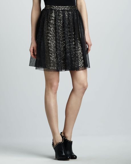 Alice + Olivia Carlyn Sequined Skirt in Black - Lyst
