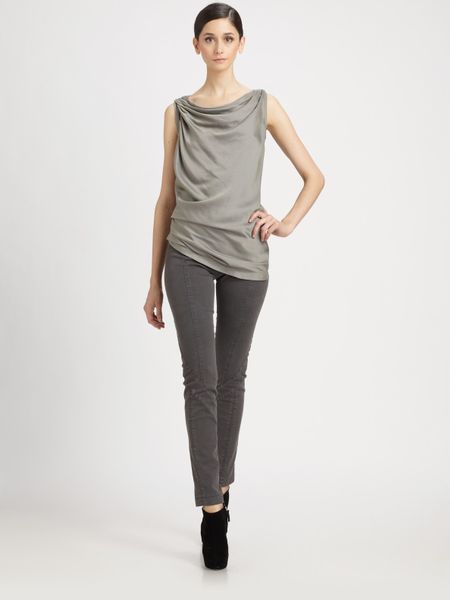 Donna Karan New York Draped Tank in Gray (black) - Lyst